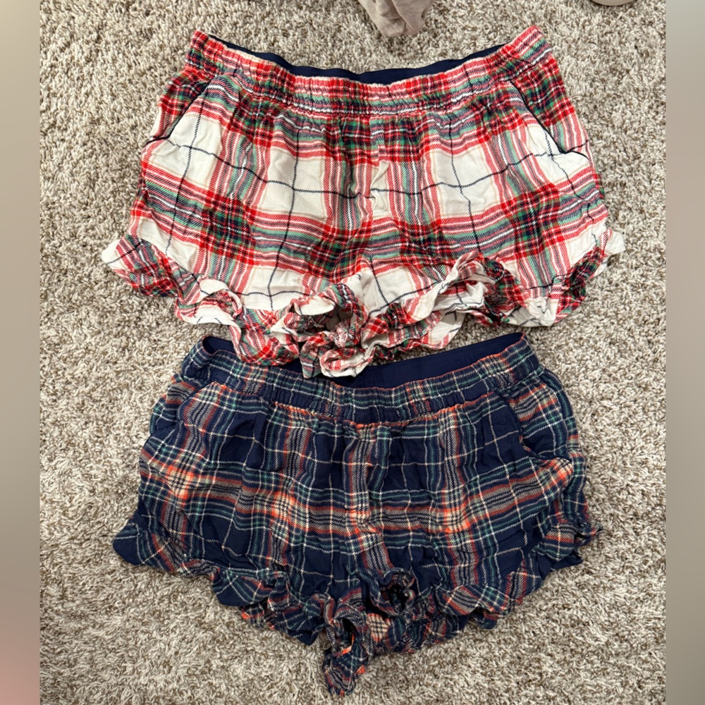 Aerie Plaid Pajama Shorts Set - Red and Blue